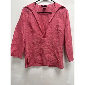 Saint Tropez West Woman Size S Linen Blouse Top Embellished Red Resort Travel